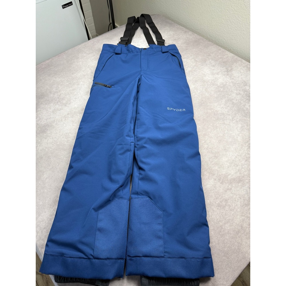 Spyder Boys Sz 18 Blue Insulated Ski Snow Pants with Suspenders Winter Sports